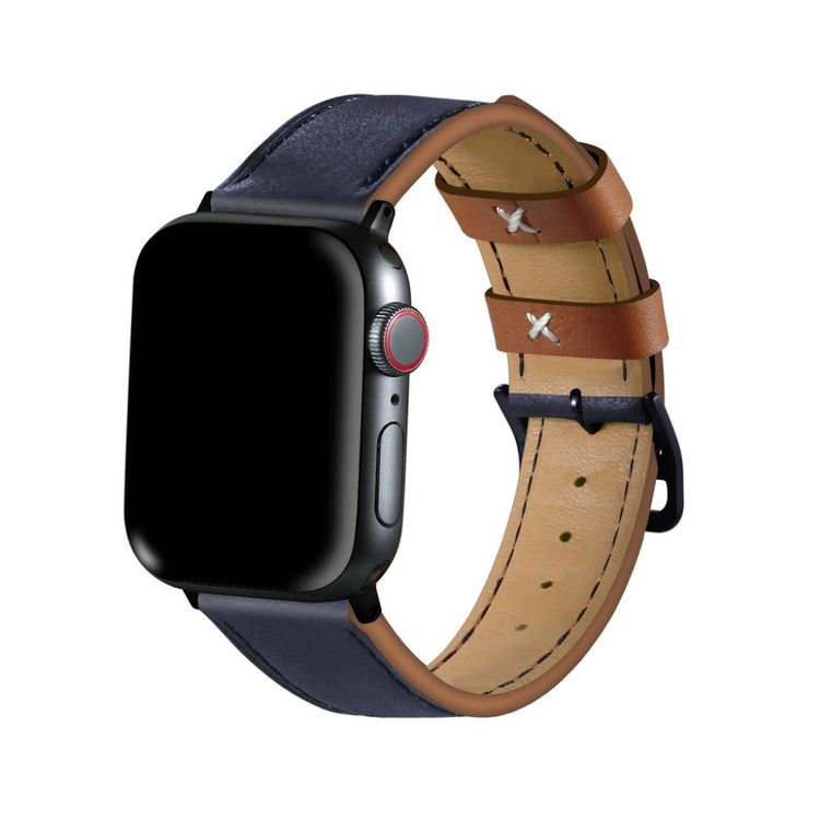 Apple Watch Series 5 44mm / Apple Watch 44mm Ægte læder Rem - Blå#serie_3