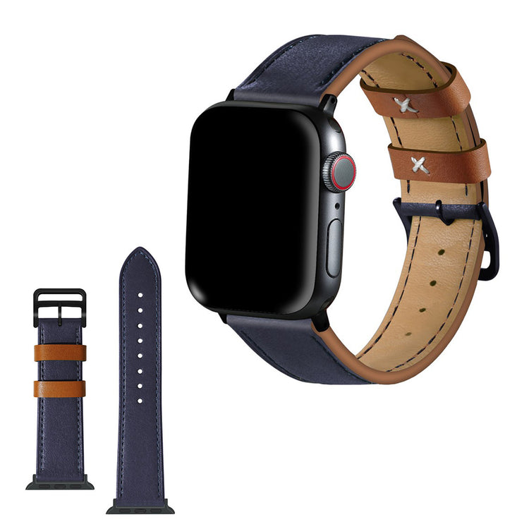 Apple Watch Series 5 44mm / Apple Watch 44mm Ægte læder Rem - Blå#serie_3