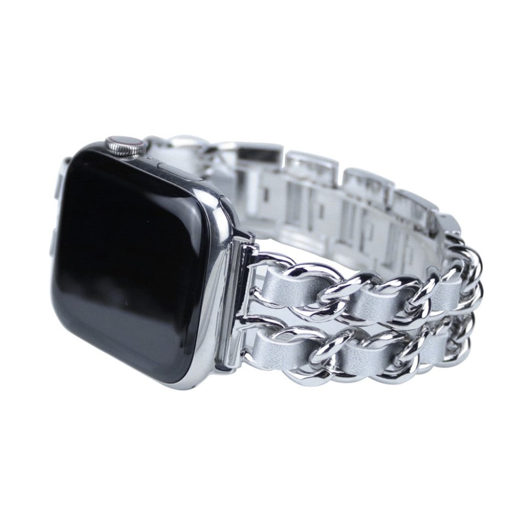 Apple Watch Series 5 44mm / Apple Watch 44mm Metal og Kunstlæder Rem - Sølv#serie_2