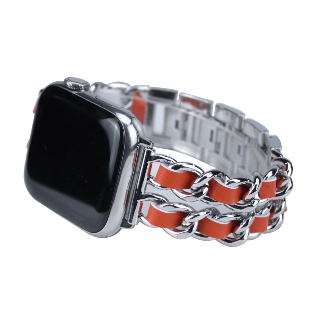 Apple Watch Series 5 44mm / Apple Watch 44mm Metal og Kunstlæder Rem - Orange#serie_3