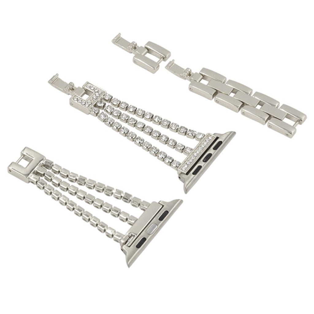 Apple Watch Series 5 44mm / Apple Watch 44mm Metal og Rhinsten Rem - Sølv#serie_2