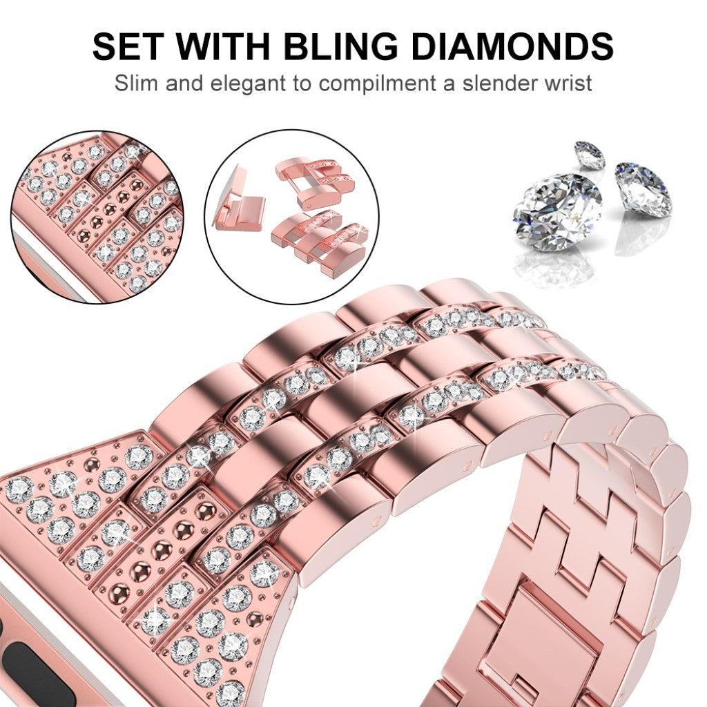 Apple Watch Series 5 44mm / Apple Watch 44mm Metal og Rhinsten Rem - Pink#serie_2