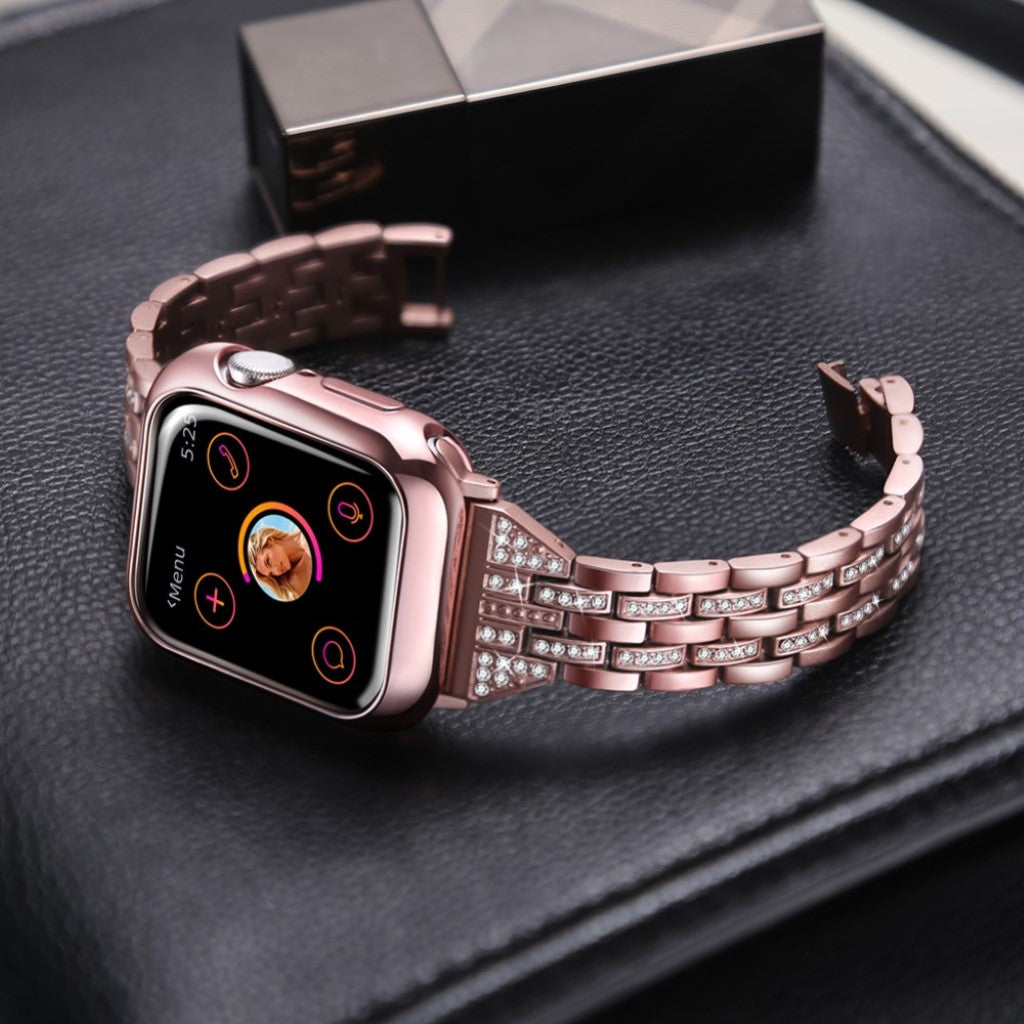 Apple Watch Series 5 44mm / Apple Watch 44mm Metal og Rhinsten Rem - Pink#serie_2