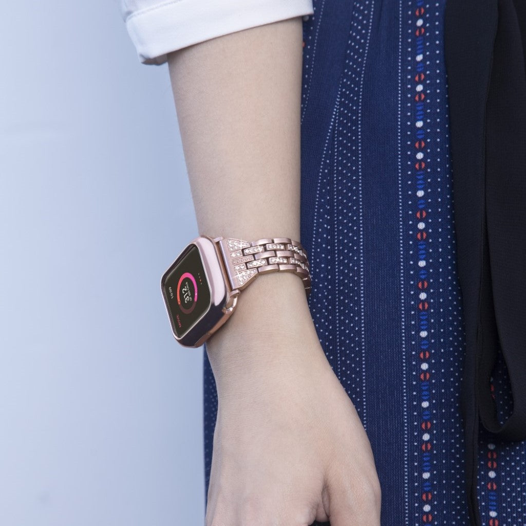 Apple Watch Series 5 44mm / Apple Watch 44mm Metal og Rhinsten Rem - Pink#serie_2