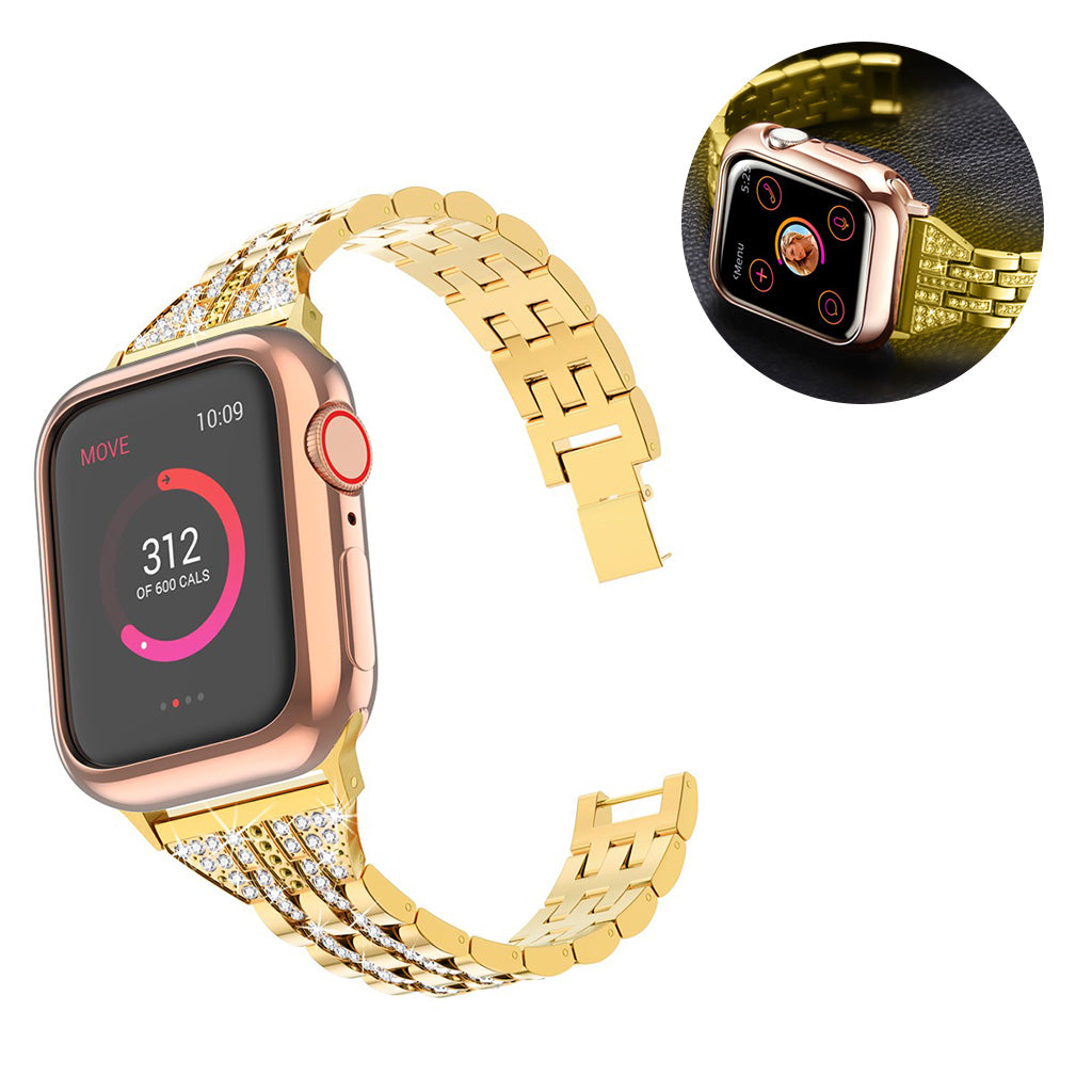 Apple Watch Series 5 44mm / Apple Watch 44mm Metal og Rhinsten Rem - Guld#serie_3