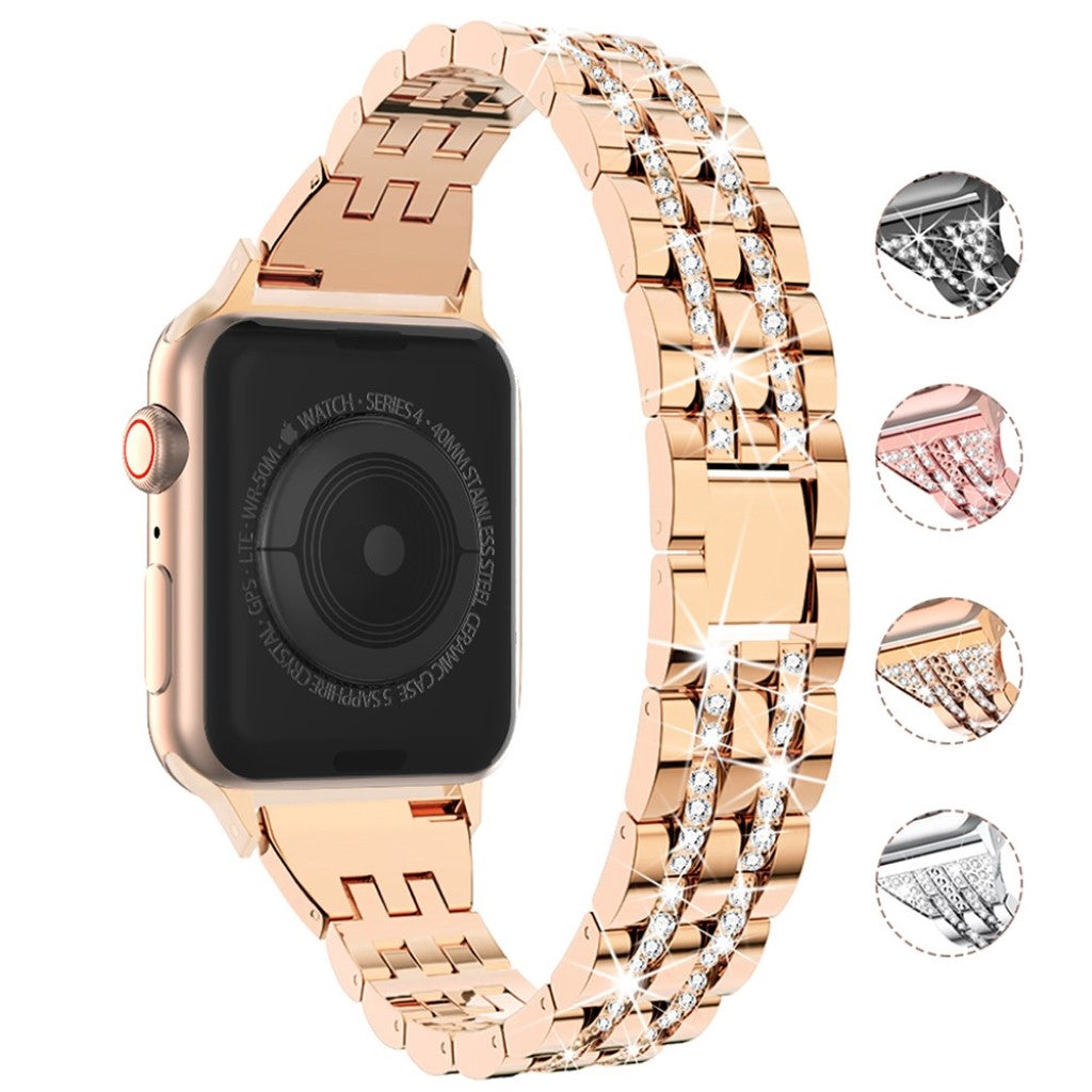 Apple Watch Series 5 44mm / Apple Watch 44mm Metal og Rhinsten Rem - Guld#serie_4