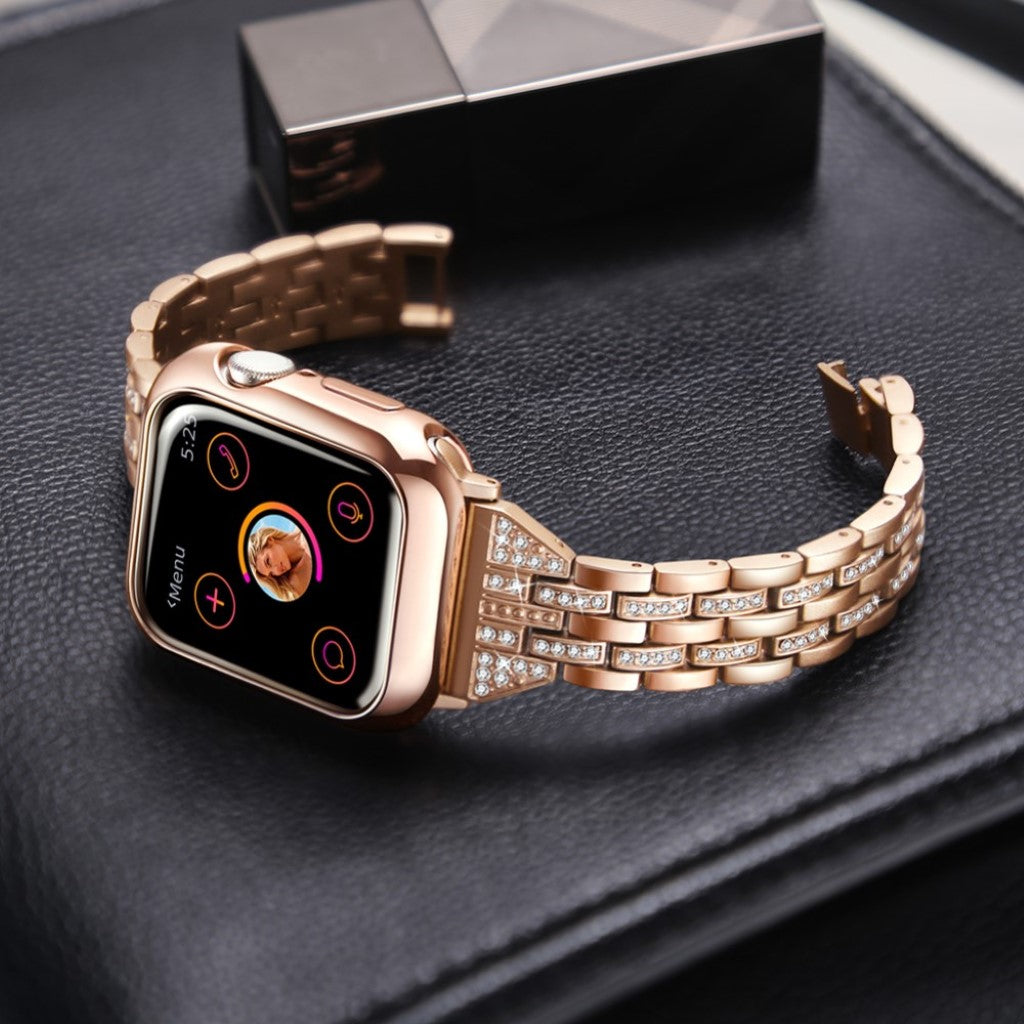Apple Watch Series 5 44mm / Apple Watch 44mm Metal og Rhinsten Rem - Guld#serie_4