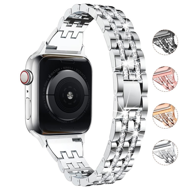 Apple Watch Series 5 44mm / Apple Watch 44mm Metal og Rhinsten Rem - Sølv#serie_5