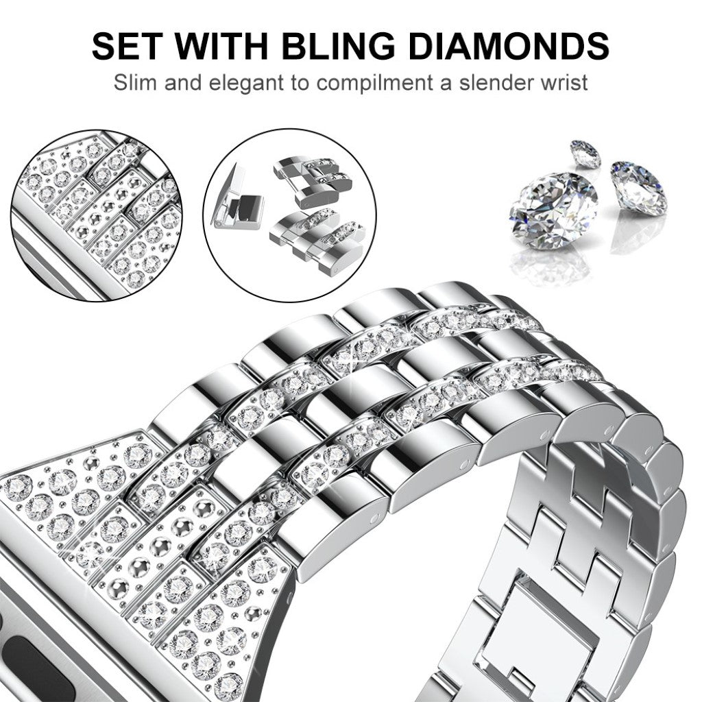 Apple Watch Series 5 44mm / Apple Watch 44mm Metal og Rhinsten Rem - Sølv#serie_5