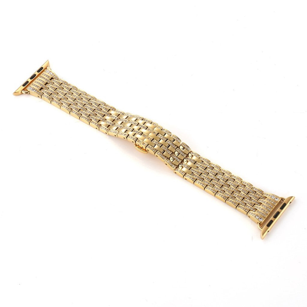 Apple Watch Series 5 44mm / Apple Watch 44mm Metal og Rhinsten Rem - Guld#serie_2