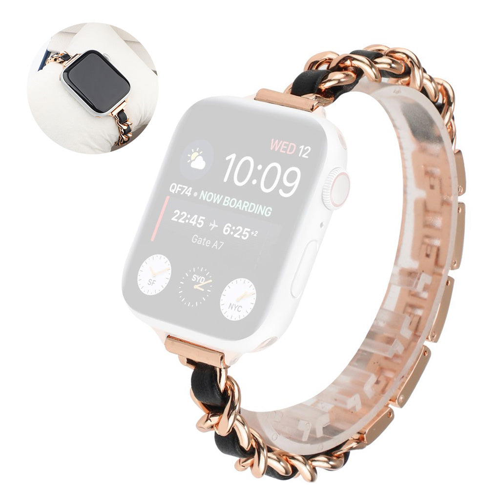 Stainless steel + leather watch band for Apple Watch Series 6 / 5 44mm - Rose Gold / Black#serie_5