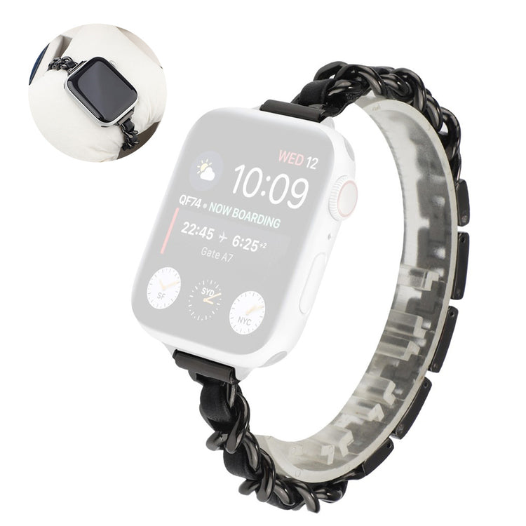 Stainless steel + leather watch band for Apple Watch Series 6 / 5 44mm - Black#serie_6