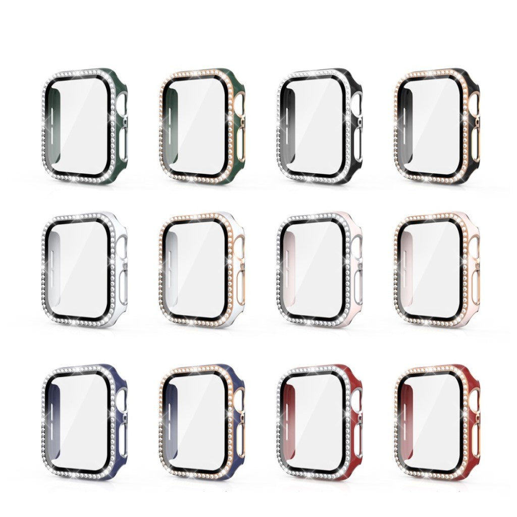 Meget Fed Apple Watch 44mm Cover med Skærmbeskytter i Plastik, Rhinsten og Hærdet Glas - Rød#serie_8