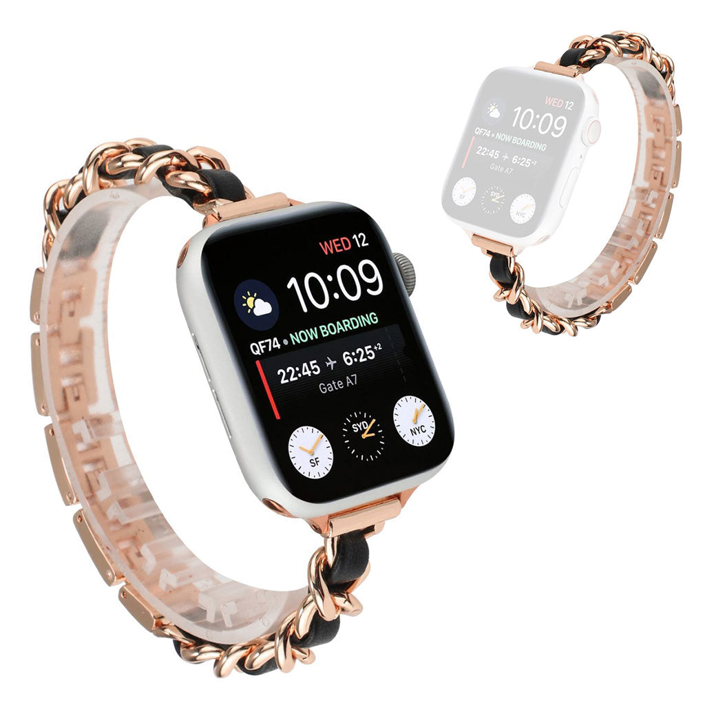 Stainless steel + leather watch band for Apple Watch Series 6 / 5 40mm - Rose Gold / Black#serie_5