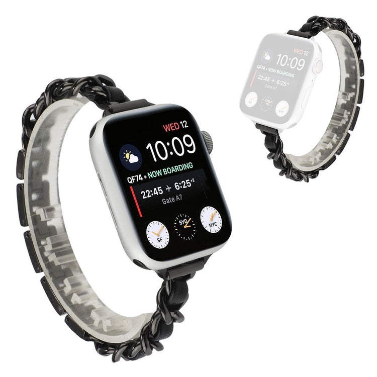 Stainless steel + leather watch band for Apple Watch Series 6 / 5 40mm - Black#serie_6