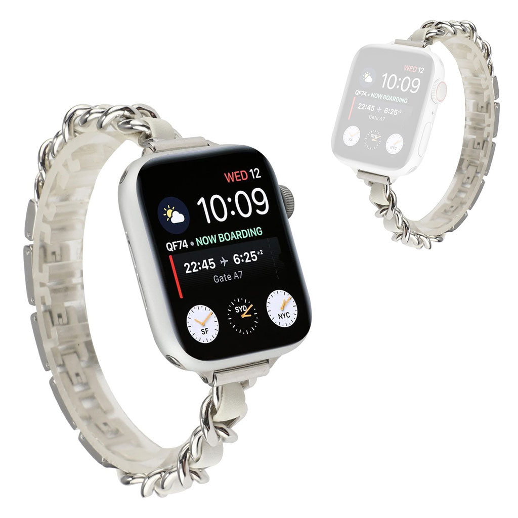 Stainless steel + leather watch band for Apple Watch Series 6 / 5 40mm - Silver#serie_7