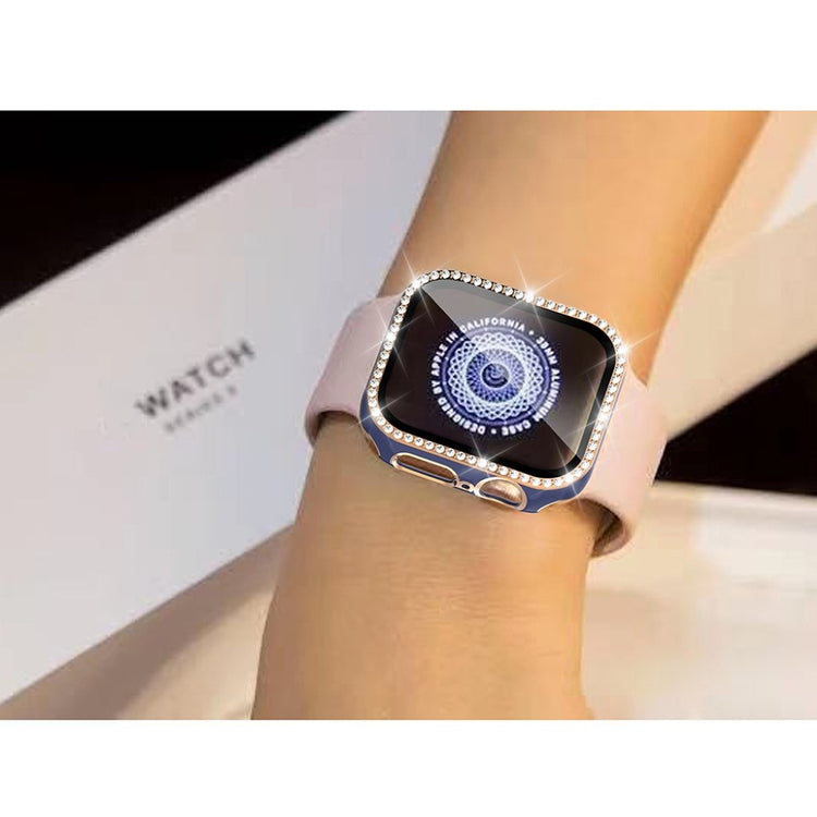 Super Fed Apple Watch 40mm Cover med Skærmbeskytter i Plastik, Rhinsten og Hærdet Glas - Blå#serie_10