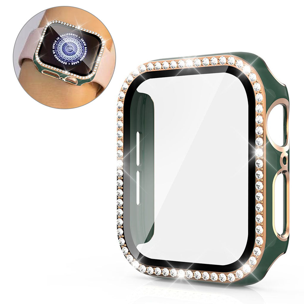 Super Fed Apple Watch 40mm Cover med Skærmbeskytter i Plastik, Rhinsten og Hærdet Glas - Grøn#serie_11