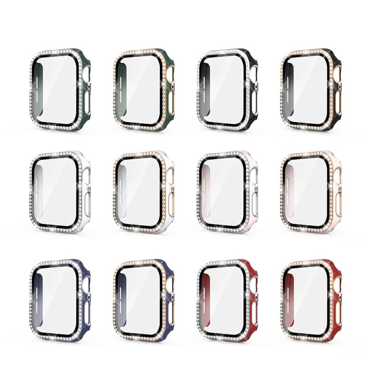Super Fed Apple Watch 40mm Cover med Skærmbeskytter i Plastik, Rhinsten og Hærdet Glas - Hvid#serie_2