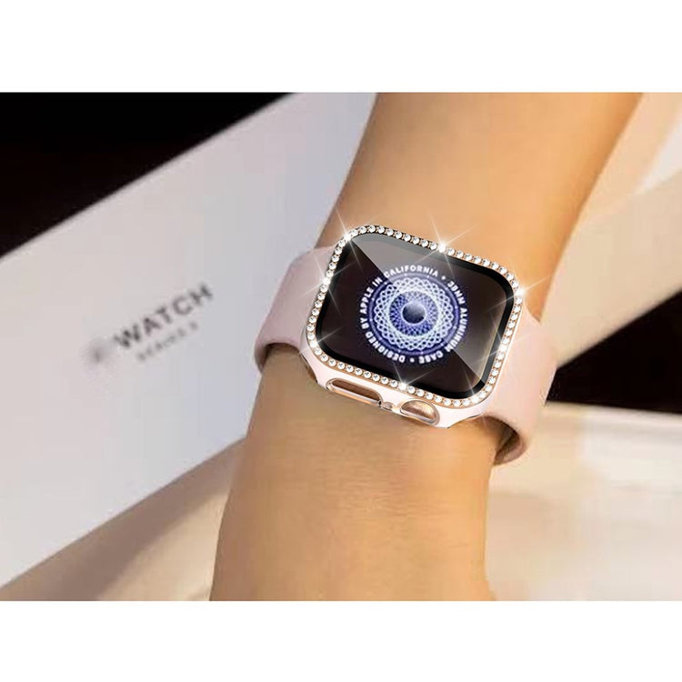 Super Fed Apple Watch 40mm Cover med Skærmbeskytter i Plastik, Rhinsten og Hærdet Glas - Pink#serie_4