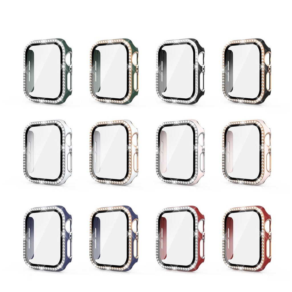 Super Fed Apple Watch 40mm Cover med Skærmbeskytter i Plastik, Rhinsten og Hærdet Glas - Pink#serie_5
