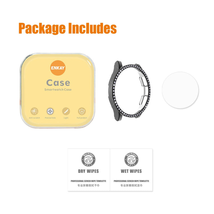 Mega Godt Samsung Galaxy Watch 4 Classic (46mm) Cover med Skærmbeskytter i Rhinsten og Hærdet Glas - Gennemsigtig#serie_2