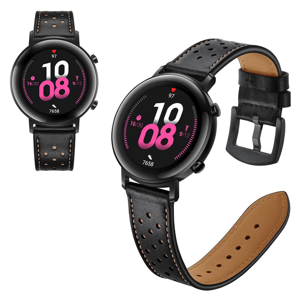Meget godt Huawei Watch GT 2 42mm Γgte lΓ¦der Rem - Sort#serie_1