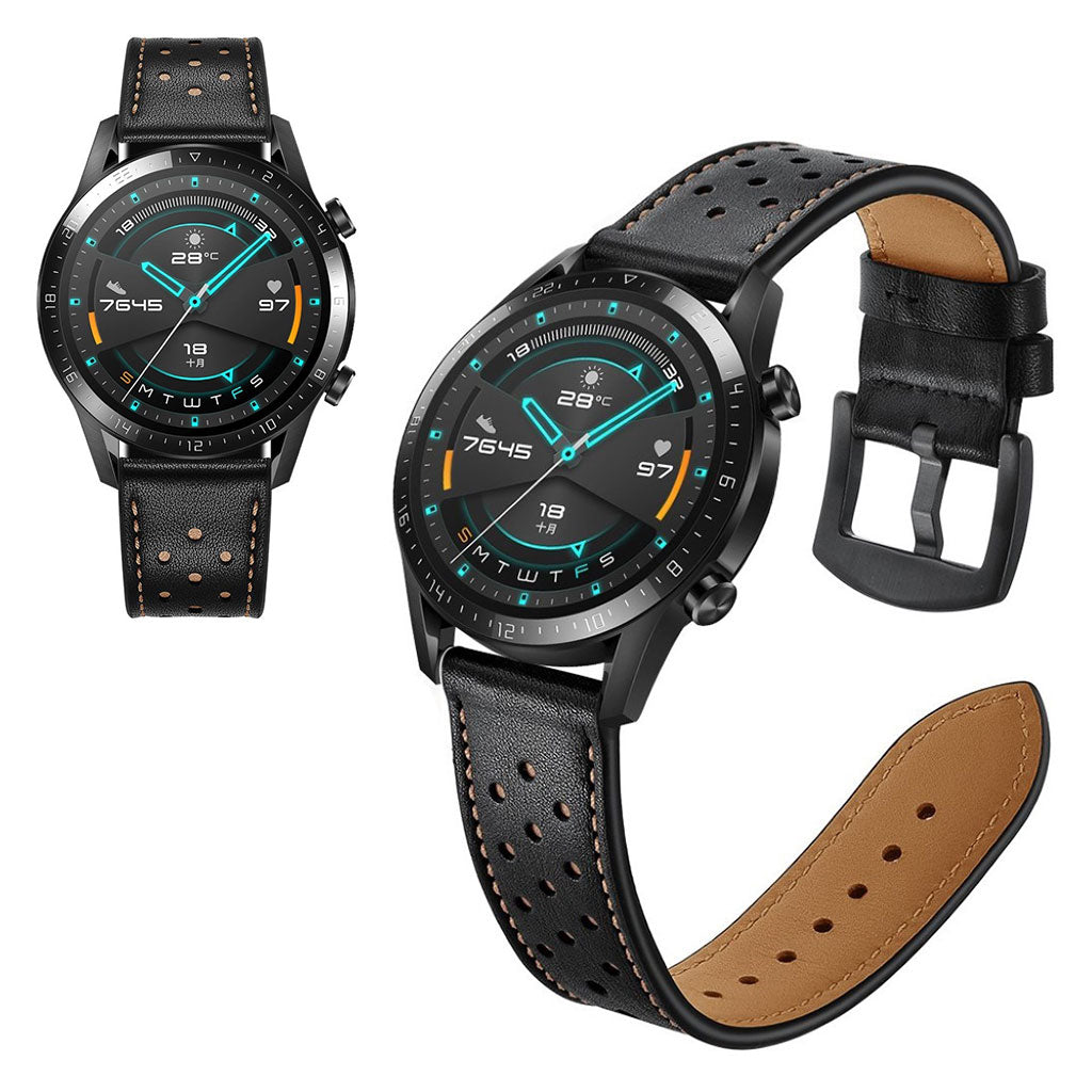Mega komfortabel Huawei Watch GT 2 46mm Γgte lΓ¦der Rem - Sort#serie_1