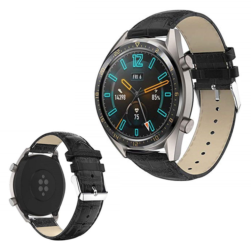 Super skΓΈn Huawei Watch GT 2 46mm Γgte lΓ¦der Rem - Sort#serie_1