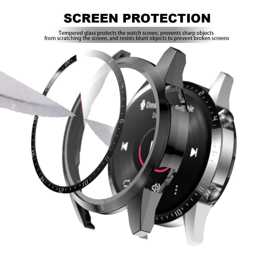 Super Pænt Huawei Watch GT 2 46mm Cover med Skærmbeskytter i Plastik og Hærdet Glas - Sølv#serie_3