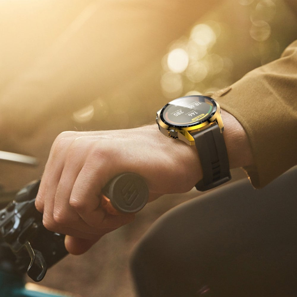 Super Pænt Huawei Watch GT 2 46mm Cover med Skærmbeskytter i Plastik og Hærdet Glas - Guld#serie_4