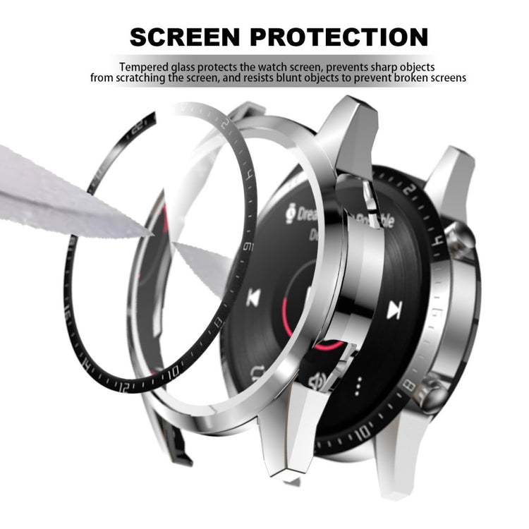 Super Pænt Huawei Watch GT 2 46mm Cover med Skærmbeskytter i Plastik og Hærdet Glas - Sølv#serie_7