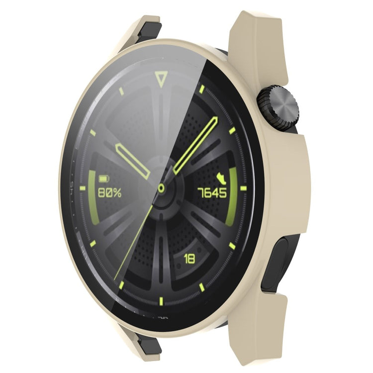 Super Fint Huawei Watch GT 3 (42mm) Cover med Skærmbeskytter i Silikone og Hærdet Glas - Beige#serie_5