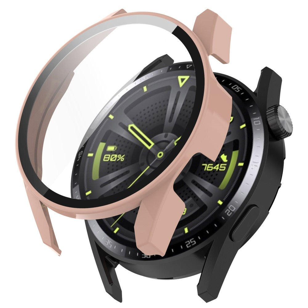 Super Fint Huawei Watch GT 3 (42mm) Cover med Skærmbeskytter i Silikone og Hærdet Glas - Pink#serie_6