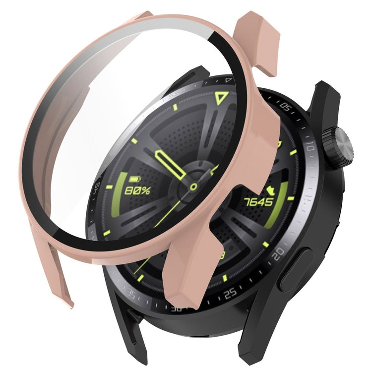 Super Fint Huawei Watch GT 3 (42mm) Cover med Skærmbeskytter i Silikone og Hærdet Glas - Pink#serie_6