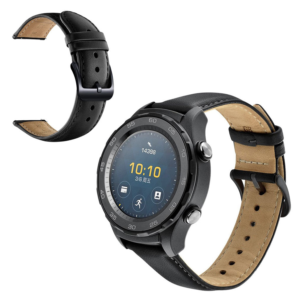 Meget holdbart Huawei Watch 2 Γgte lΓ¦der Rem - Sort#serie_1