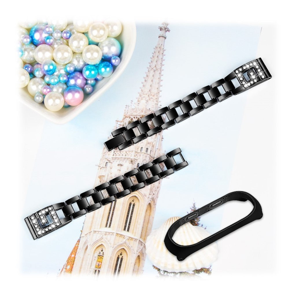 Xiaomi Mi Band 3 / Xiaomi Mi Smart Band 4 Metal og Rhinsten Rem - Sort#serie_1