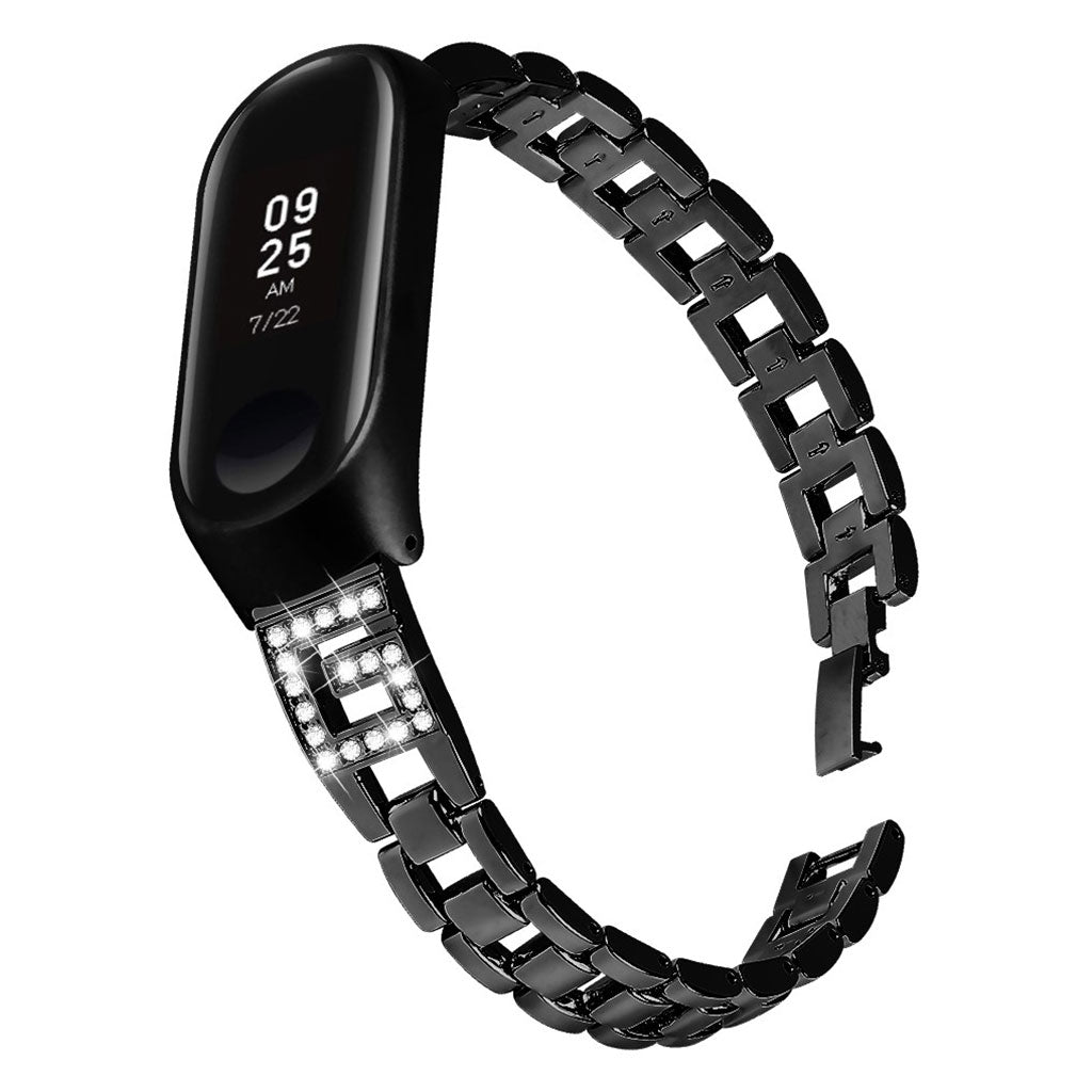 Xiaomi Mi Band 3 / Xiaomi Mi Smart Band 4 Metal og Rhinsten Rem - Sort#serie_1