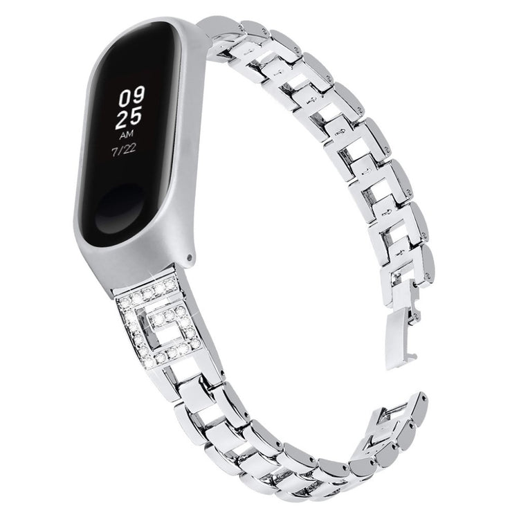 Xiaomi Mi Band 3 / Xiaomi Mi Smart Band 4 Metal og Rhinsten Rem - Sølv#serie_2
