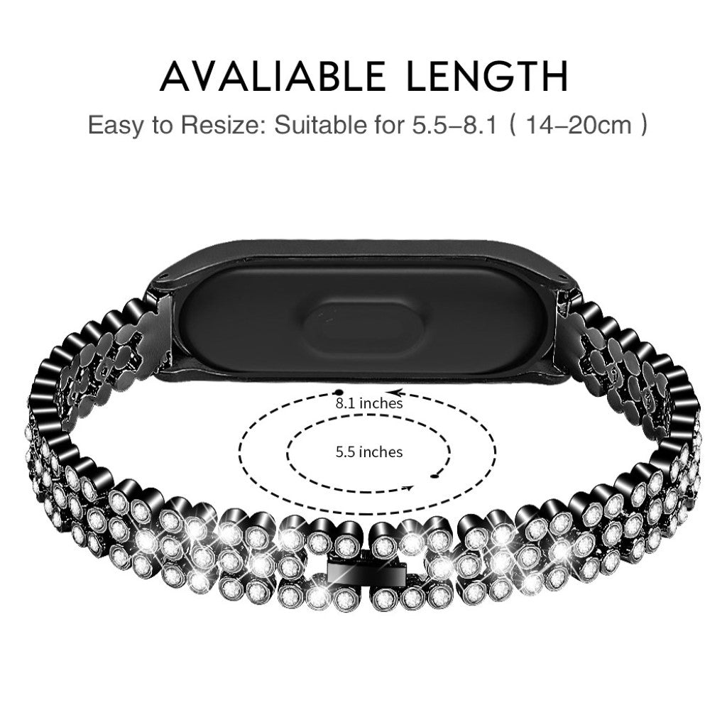 Xiaomi Mi Band 3 / Xiaomi Mi Smart Band 4 Metal og Rhinsten Rem - Sort#serie_1