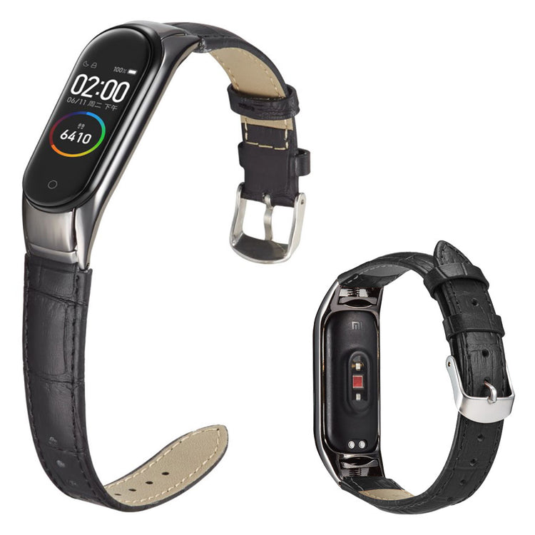 Xiaomi Mi Band 3 / Xiaomi Mi Smart Band 4 Ægte læder Rem - Sort#serie_2