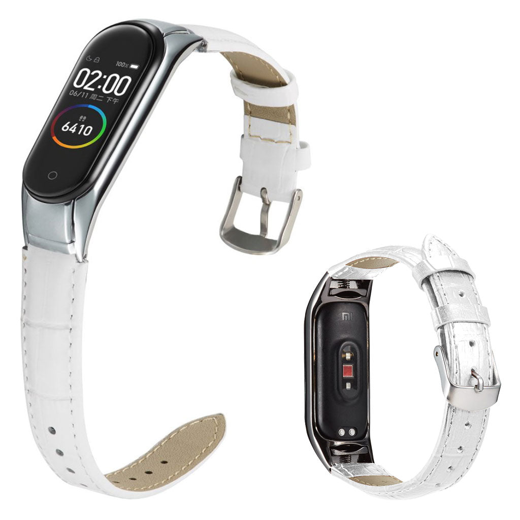 Xiaomi Mi Band 3 / Xiaomi Mi Smart Band 4 Ægte læder Rem - Hvid#serie_3
