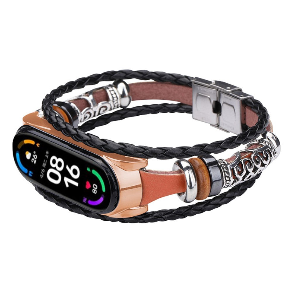 Xiaomi Mi Smart Band 6 / Xiaomi Mi Band 5 Metal og Kunstlæder Rem - Brun#serie_2