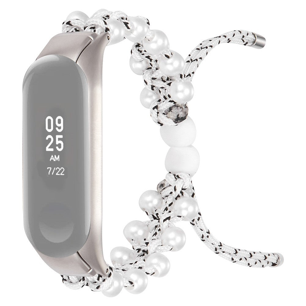Xiaomi Mi Smart Band 6 / Xiaomi Mi Band 5 Rhinsten og Nylon Rem - Hvid#serie_1