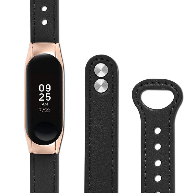 Xiaomi Mi Smart Band 6 / Xiaomi Mi Band 5 Ægte læder Urrem - Sort#serie_2