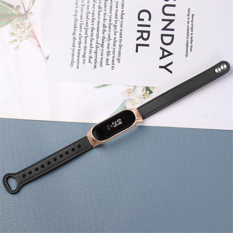 Xiaomi Mi Smart Band 6 / Xiaomi Mi Band 5 Ægte læder Urrem - Sort#serie_2