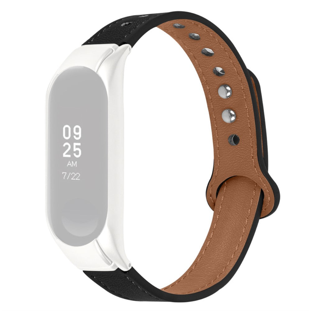 Xiaomi Mi Smart Band 6 / Xiaomi Mi Band 5 Ægte læder Urrem - Sort#serie_2