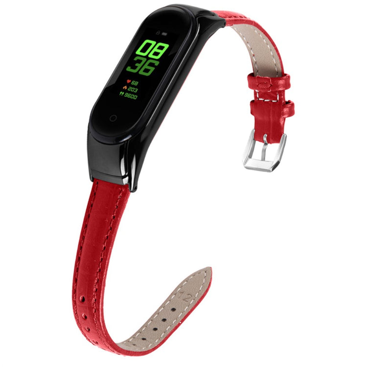 Kønt Xiaomi Mi Band 7 Ægte læder Urrem - Rød#serie_4