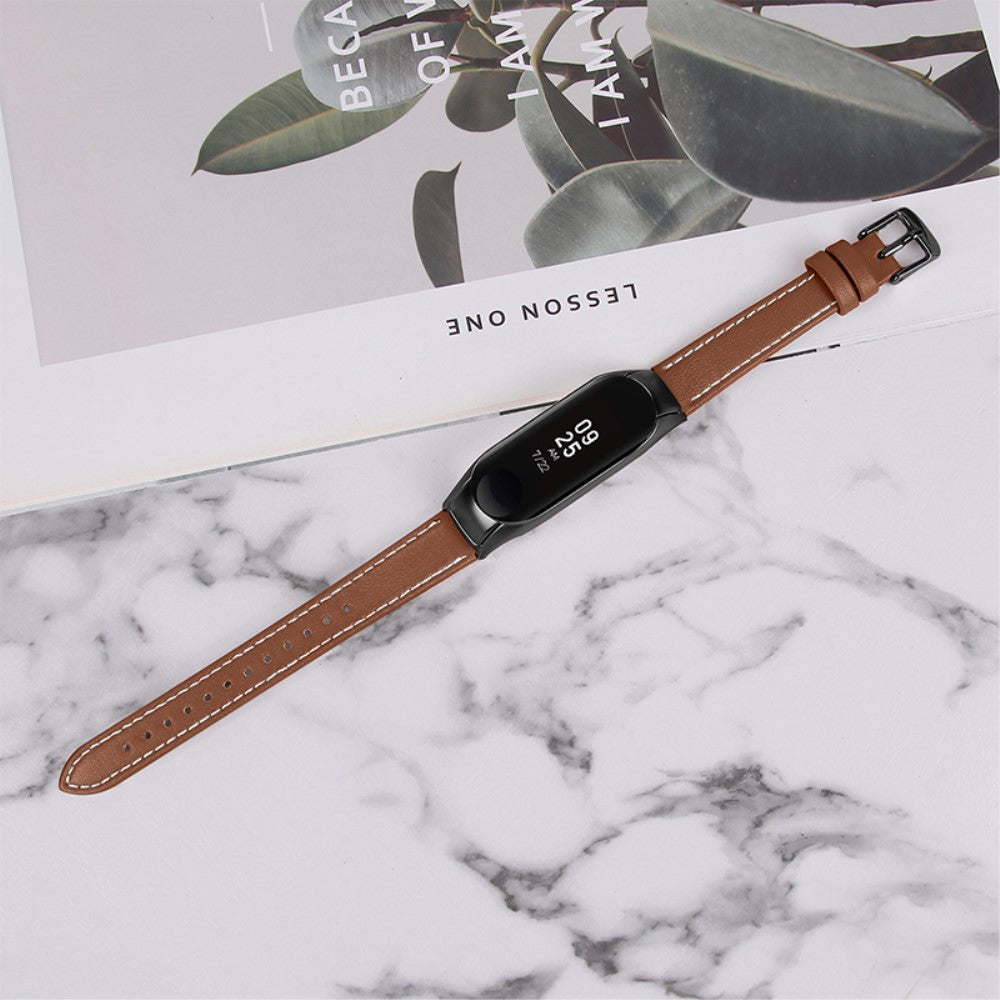 Super fint Xiaomi Mi Band 7 Ægte læder Urrem - Brun#serie_10