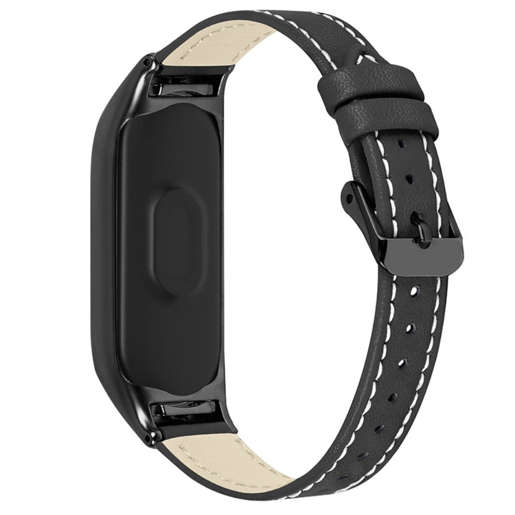 Super fint Xiaomi Mi Band 7 Ægte læder Urrem - Sort#serie_4